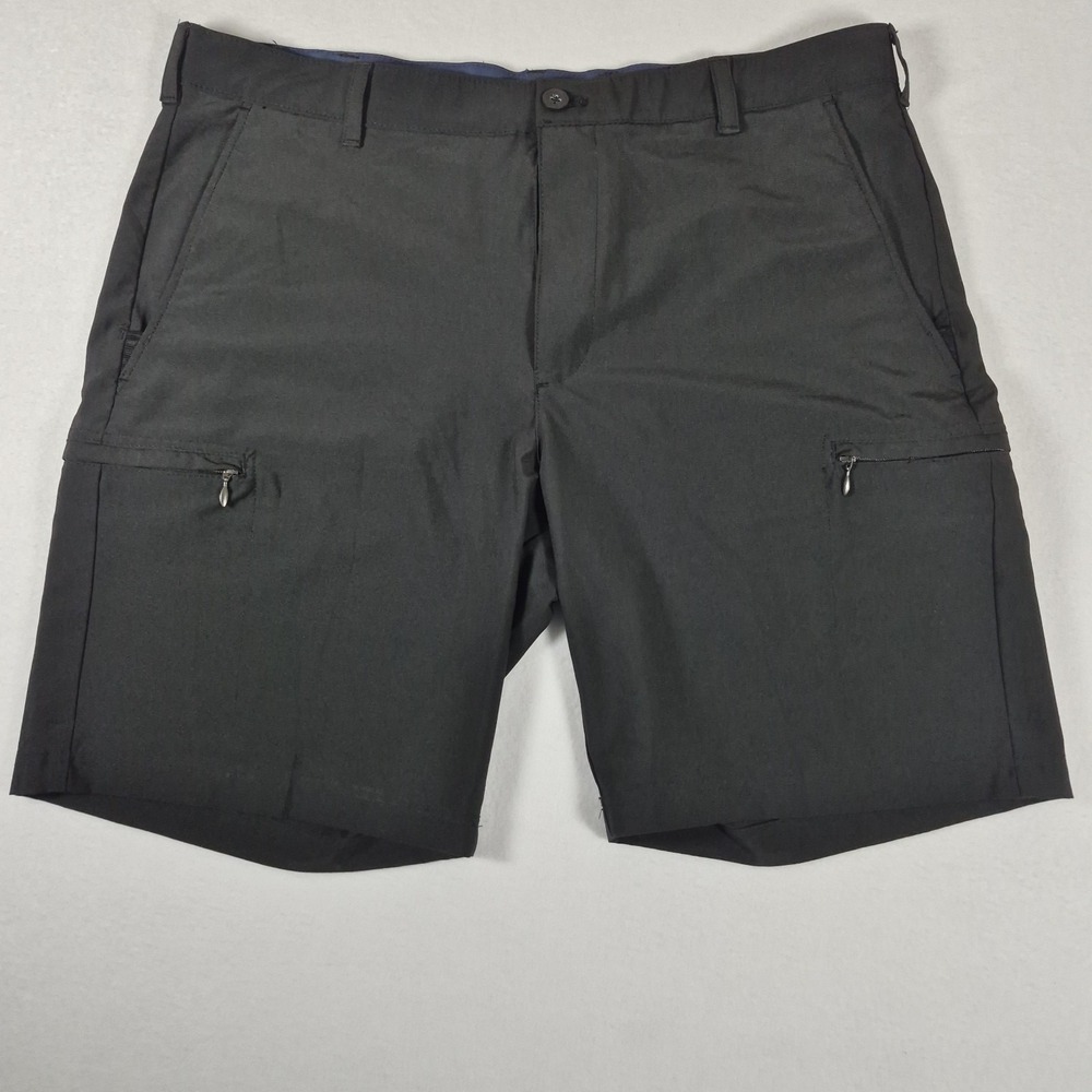 IZOD Golf Shorts Men's 38 Black Performance Flat Front Hiking Zipper‎ Pocket